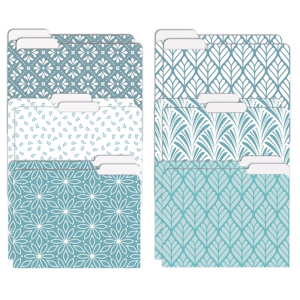 Better Office Products Decorative File Folders, 6 Designs, 9.5 x 11.5in. 1/3 Cut Tab, Soft Hue Floral Designs, 12PK 80017 - main